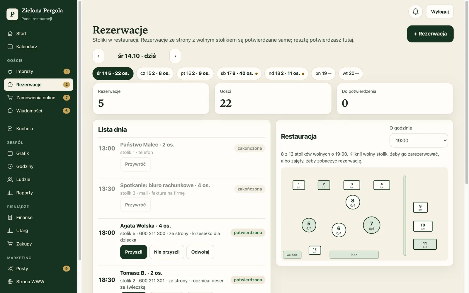Rezerwacje z planem stolików